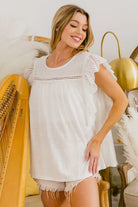 BiBi Ivory Ruffled Woven Short Sleeve Blouse