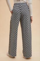 Annie Wear Drawstring Black Checkered Wide Leg Pants