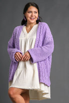 Umgee Lilac Cable Knit Open Front Long Sleeve Cardigan Cardigan