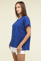 Zenana Brushed Waffle Exposed-Seam Short Sleeve Top ZENANA