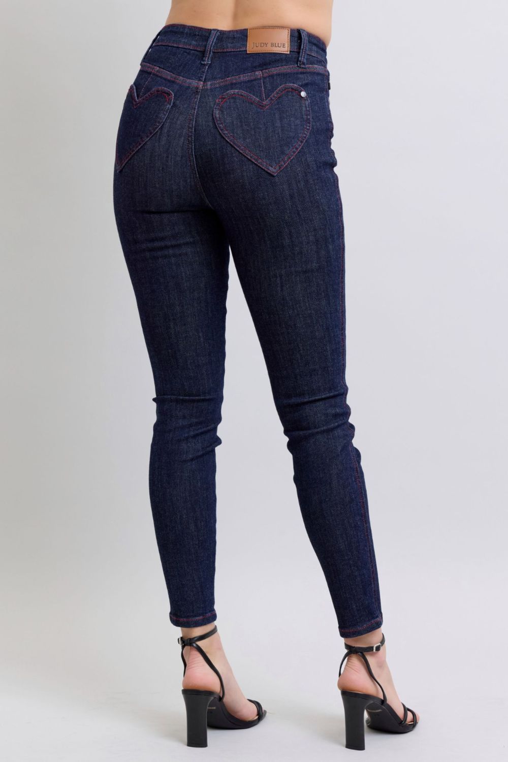 Judy Blue Dark Washed Heart Shaped Back Pockets Skinny Jeans Trendsi