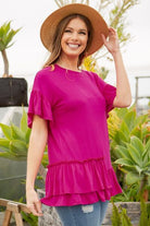 Celeste Cerise Ruffle Detail Asymmetrical Top