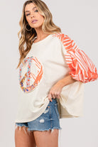 SAGE + FIG Peace Applique Patch with Zebra Print Contrast Top Trendsi