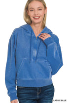 Zenana Fleece Pigment Dye Half Zip Kangaroo Pocket Hoodie
