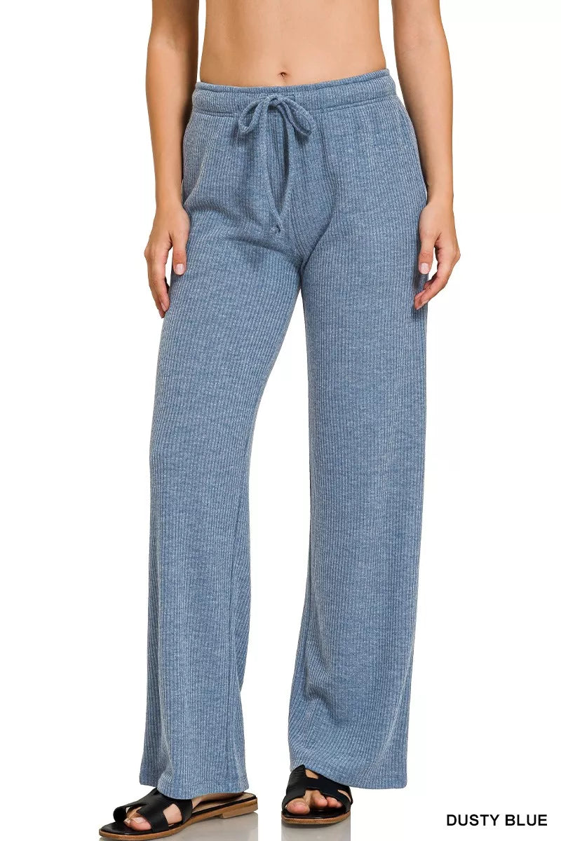 Zenana Dusty Blue Ribbed Drawstring Lounge Pants DUSTY BLUE