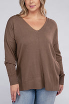 Zenana Plus Garment Dyed Front Seam Sweater H MOCHA ZENANA