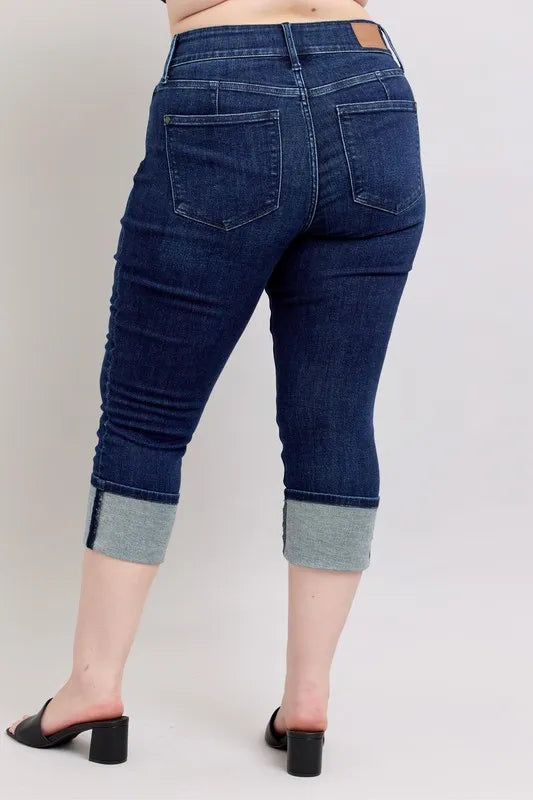 Judy Blue High-Waist Double Waist Band Cuffed Skinny Jeans