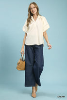 Umgee Cream Lace Trim Peasant Top