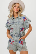 BiBi American Flag Washed Denim Romper