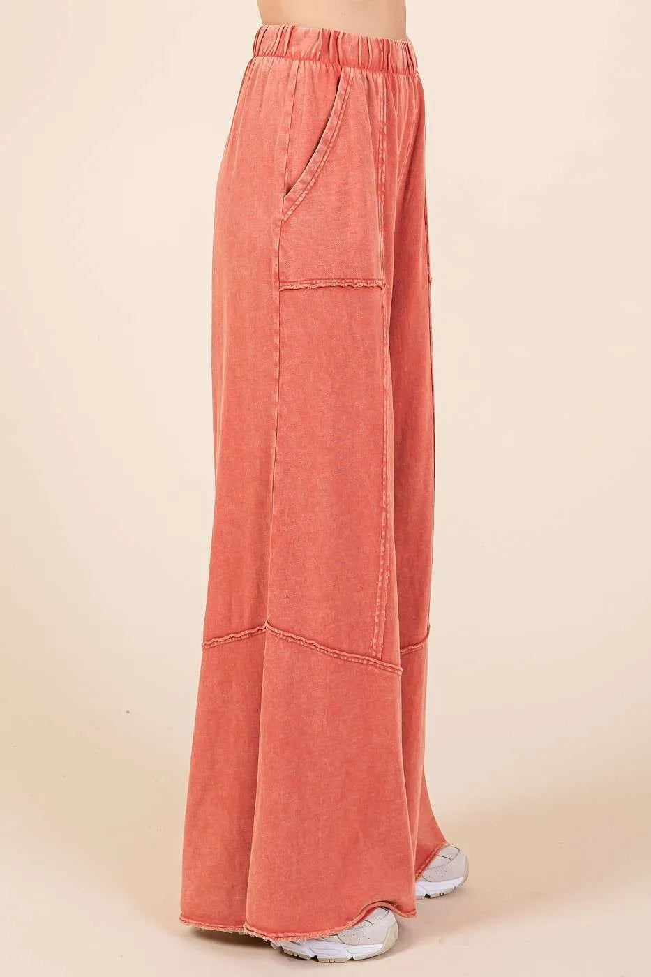Mittoshop Rust Mineral Wash Wide Flared Leg Pants