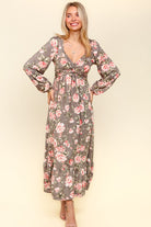 Haptics Mauve Sweetheart Neckline Twisted Detail Ruffled Hem Floral Maxi Dress Dresses