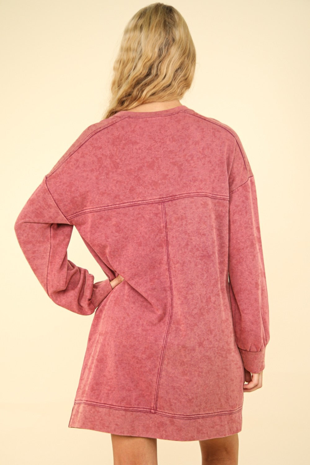 VERY J Magenta Mineral Washed Oversized Sweatshirt Mini Dress Trendsi