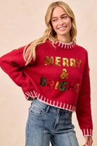 BiB Redi Christmas Theme Sequin Lattering Sweater