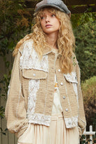 POL Sand Crochet Patch Embroidered Button Up Jacket Sand Multicolor Coats & Jackets