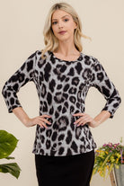 Celeste Leopard Print Round Neck Three-Quarter Sleeve Top Shirts & Tops