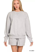 Zenana Heather Gray Fleece Long Sleeve Sweatshirts & Shorts Set R H GREY
