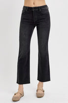 RISEN Black Tummy Control Mid Rise Crop Straight Jeans