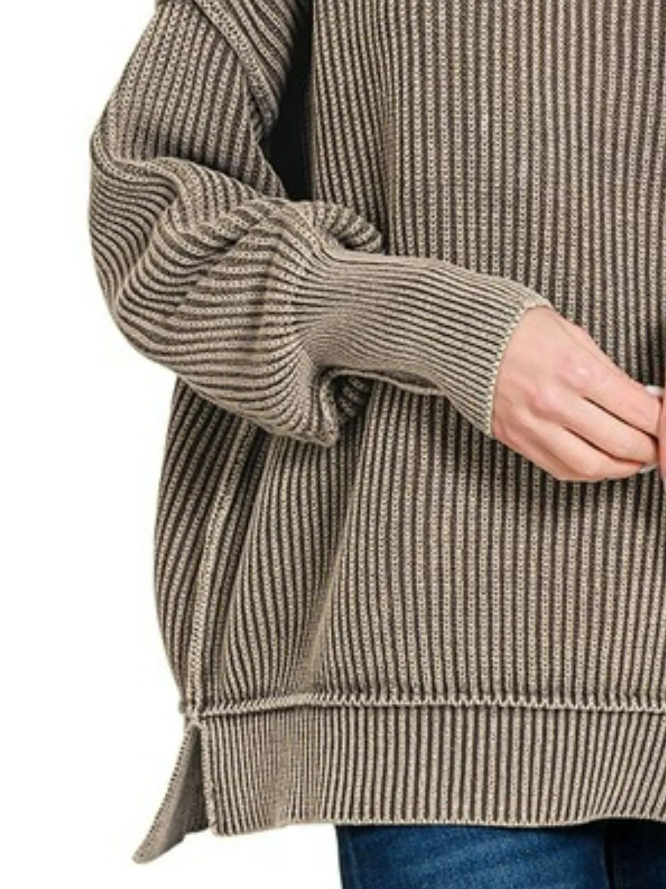 Zenana Mocha Washed Side Slit Oversized Sweater