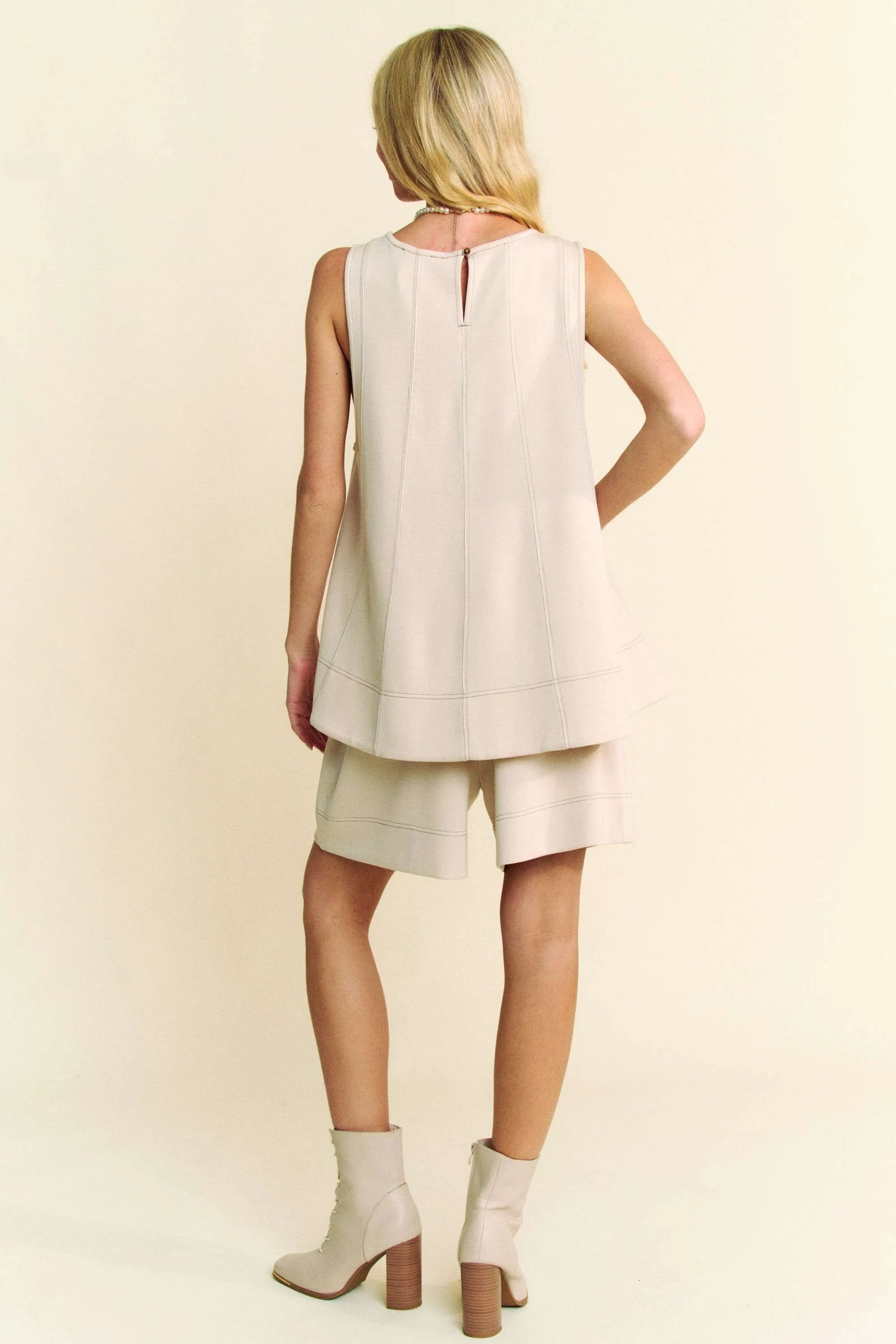 Davi & Dani Beoge Contrast Seam Top and Short Set