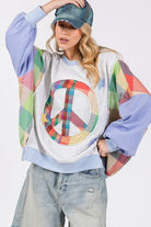 SAGE + FIG Blue Purple Contrast Peace Patch Dropped Shoulder Sweatshirt