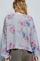 POL Heather Grey Ribbed Butterfly Print Round Neck Knit Sweater Top