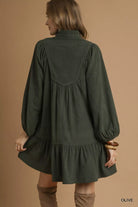 Umgee Olive Corduroy Tiered Babydoll Dress