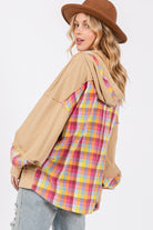 SAGE + FIG Croissant Plaid Print Washed Hoodie Croissant Trendsi