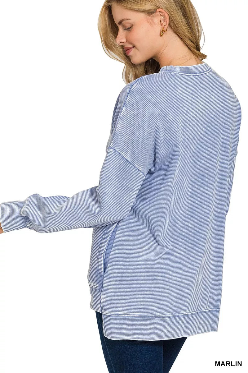 Zenana Marlin Acid Washed Double Ribbed Hi-low Sweatshirt