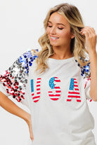 BiBi American Flag USA Theme Sequin Top
