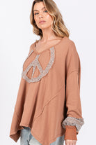 SAGE + FIG Camel Peace Sign Mineral Wash Terry Top