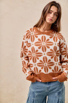 BiBi Rust & Ivory Flower Pattern Long Sleeve Sweater
