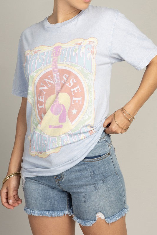 Lotus Fashion Collection Mineral Wash Nashville Music City Graphic Top Lotus Fashion Collection