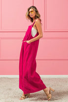 BiBi Fuchsia Vintage Washed Corduroy Wide Leg Overalls