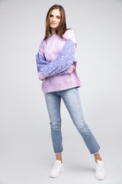 BiBi Periwinkle Velvet Sequin Sleeve Mineral Washed Top BiBi