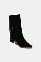 Beast Fashion Black Suede Fringe Point Toe Boots Black Shoes