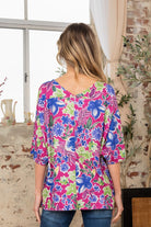 Sew In Love Magenta V-Neck Floral Half Sleeve Top Trendsi