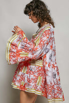 POL Ivory/Red Striped Floral Long Sleeve Mini Dress with Pintuck Detail