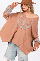 SAGE + FIG Camel Peace Sign Mineral Wash Terry Top