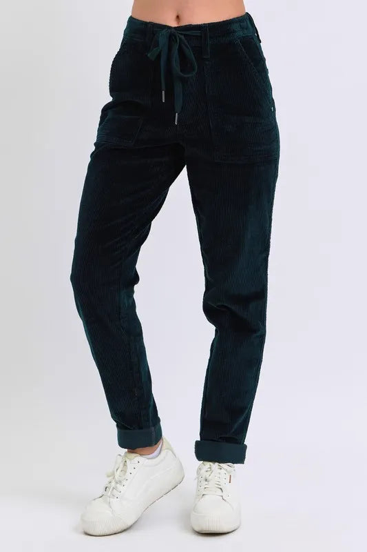 Judy Blue Emerald Green High Waisted Corduroy Cuffed Joggers EMRLD