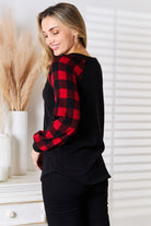 Heimish Sequin Reindeer Graphic Plaid Top Trendsi