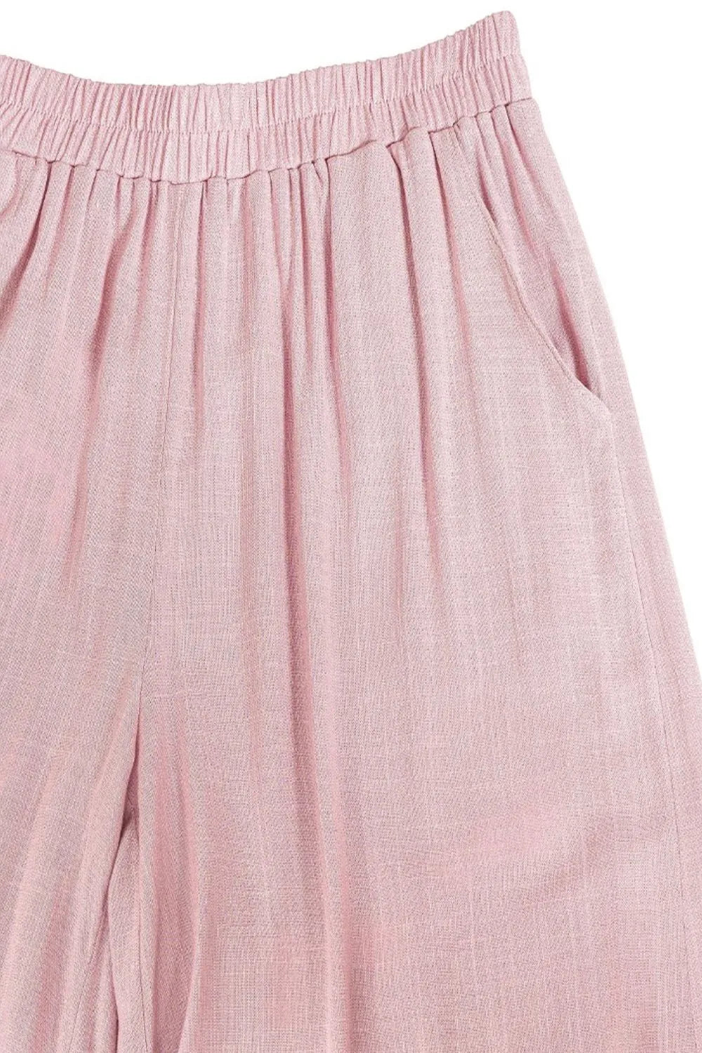Zenana Light Rose Woven Elastic Band Pants With Pocket