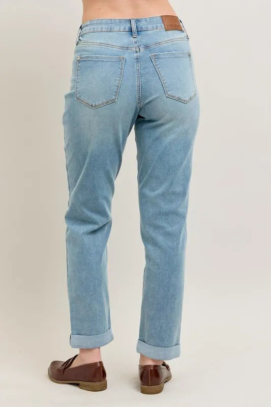 Judy Blue Medium Washed V-Front Cuff Boyfriend Jeans