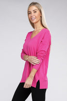 Zenana Garment Dyed Front Seam Side Slit Sweater ZENANA