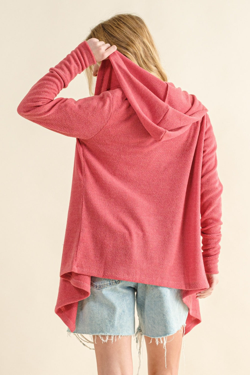 And The Why Rose Pink Thermal Hooded Open Front Cardigan with Pockets