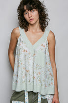 POL Sage Multi Floral V-Neck Tank with Front Pocket SAGE MULTI