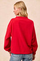 BiBi Red Christmas Theme Fleece Buttoned Top with Pockets