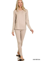 Zenana Ash Mocha Microfiber Round Neck Top and Leggings Set