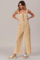 BiBi Oatmeal Washed Denim Buttoned Overall Jumpsuit