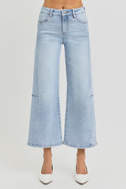 RISEN High Rise Seamed Detail Wide Leg Crop Jeans Light