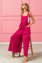 BiBi Fuchsia Vintage Washed Corduroy Wide Leg Overalls